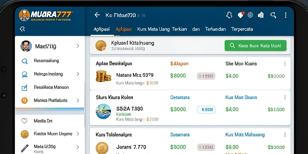 Tampilan antarmuka utama MUARA777 yang menampilkan informasi Kurs Mata Uang.