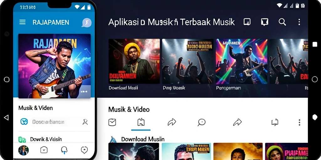 Tampilan antarmuka RAJAPAMEN yang intuitif dan menarik dalam mengunduh musik.