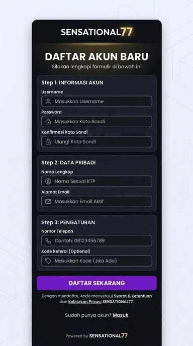 Cara Mendaftar Akun Baru di sensational77